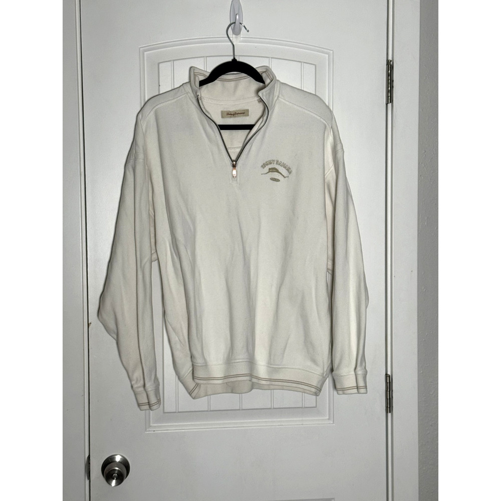 Tommy Bahama Men's Size Large Cream Relax Quater Zip 100% Cotton